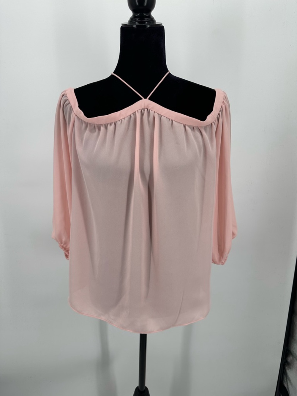 1. State Cold Shoulder Top Women’s XS Pink Taffeta Back Button Long Sleeve